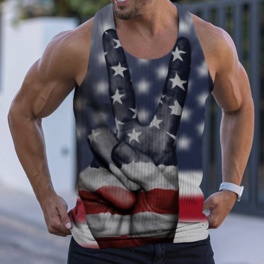 Summer Knitted Vertical Stripes Fitness Sports Casual Slim Fit Men's Vest Men's I-shaped Vest Men