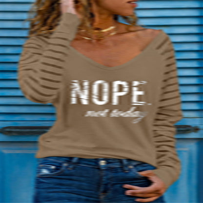 Printed V-Neck Long Sleeve All-Match Bottoming T-Shirt