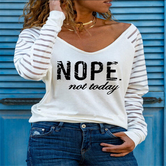 Printed V-Neck Long Sleeve All-Match Bottoming T-Shirt