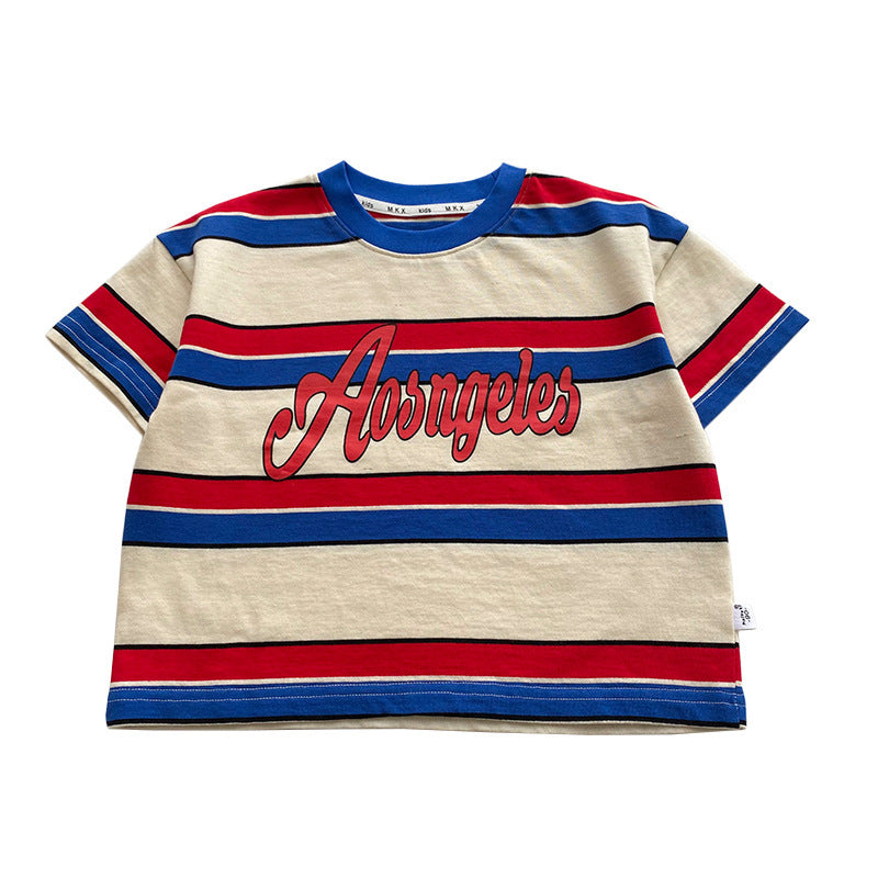 Children's Striped Print Round Neck Casual Top
