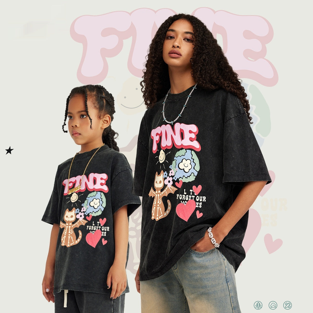 Monster Cartoon Print Children And Teens Short Sleeve