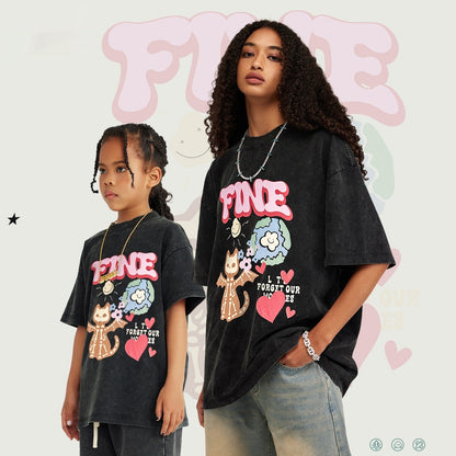 Monster Cartoon Print Children And Teens Short Sleeve