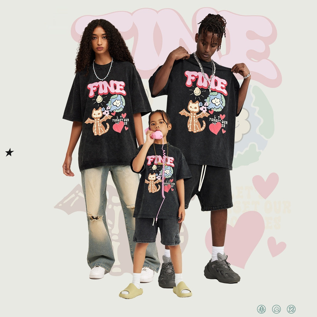 Monster Cartoon Print Children And Teens Short Sleeve