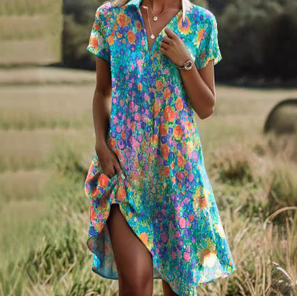 Women's Artistic Ethnic Style Scoop Mid-length Dress