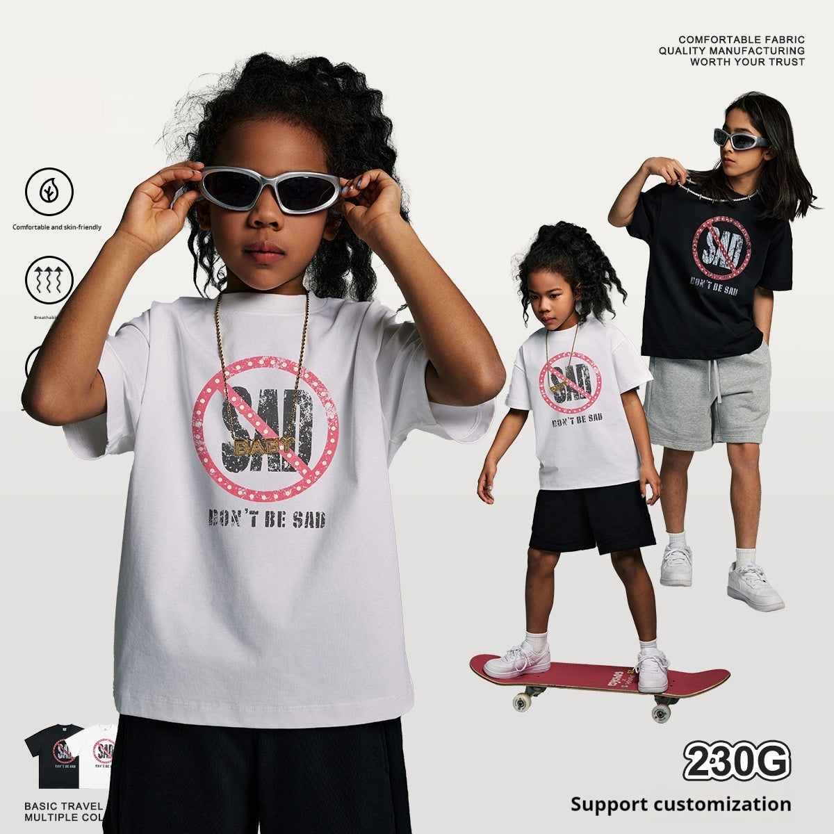Sun Protection Short Sleeve Middle And Big Children's Hip Hop T-shirt Letter Printing
