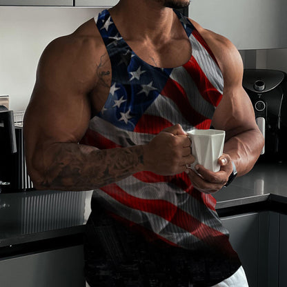 Summer Knitted Vertical Stripes Fitness Sports Casual Slim Fit Men's Vest Men's I-shaped Vest Men