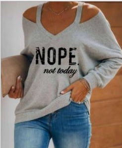 Printed V-Neck Long Sleeve All-Match Bottoming T-Shirt